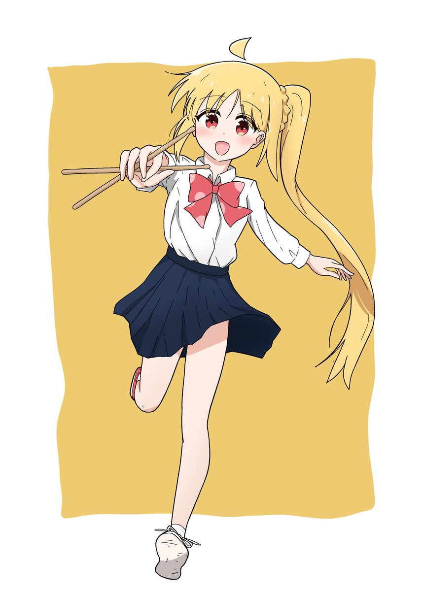 ijichi nijika 1girl skirt blonde hair solo long hair shirt drumsticks  illustration images