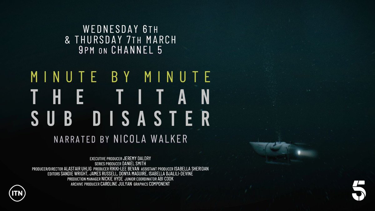 Episode one airing tonight on @channel5_tv - The Titan Sub Disaster: Minute By Minute - a forensic look at a story that gripped the world, with new details and rare access. Made by a truly brilliant team @ITNProductions watch and share if you can #titansub