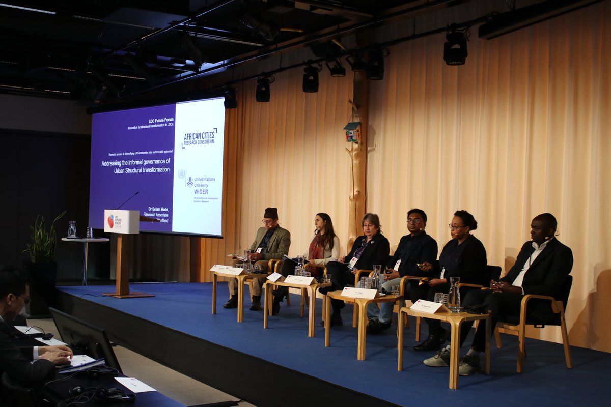 UNUWIDER's tweet image. How do informal deals and politics shape prospects for growth and equitable urban economic structural change in rapidly growing African cities? Dr. Selamwit Robi @sheffielduni shares insights from ongoing @AfricanCities_ research on #StructuralTransformation at #LDCFutureForum.