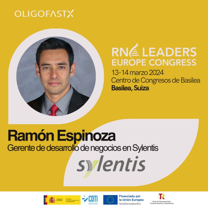 🧪 Ramón Espinoza, Gerente de desarrollo de negocios en #Sylentis estará los próximos 13 y 14 de marzo en el congreso @RNALeaders que se celebra en Basilea, Suiza. 🧬 
📌 oligofastx.com/es/sylentis/ #financiadoporCDTI