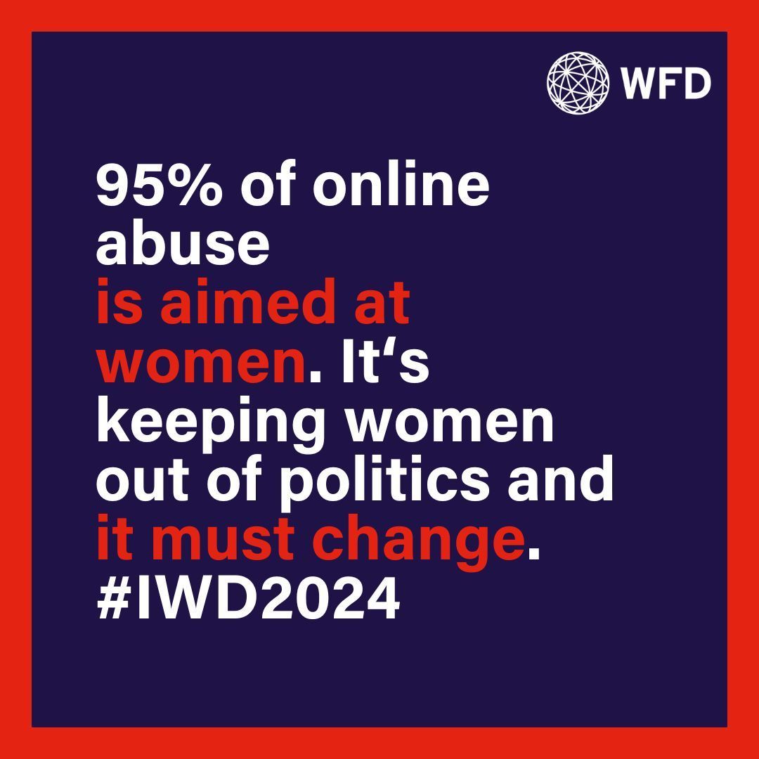 Did you know? 95% of online abuse targets women, discouraging their political participation In this record year of elections, it's crucial to change the picture. Read WFD election expert Tanja Hollstein's insights on a collaborative approach ⤵️ wfd.org/commentary/com… #IWD2024