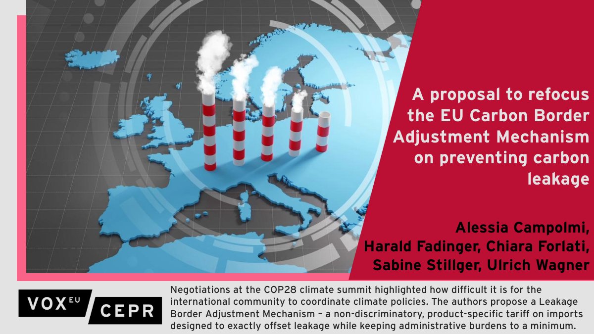 VoxEU (@voxeu) on Twitter photo The EUโs #Carbon Border Adjustment Mechanism will be an improvement if it can prevent both evasion and unnecessary harm to #EU trading partners.
@CampolmiA <a href="/UniVerona/">Universitร di Verona</a>, <a href="/CForlati/">Chiara Forlati</a> <a href="/unisouthampton/">University of Southampton</a>, @HFadinger, <a href="/sabine_stillger/">Sabine Stillger</a> & U Wagner <a href="/EconUniMannheim/">Department of Economics, University of Mannheim</a>
ow.ly/4ih150QKH3i The EUโs #Carbon Border Adjustment Mechanism will be an improvement if it can prevent both evasion and unnecessary harm to #EU trading partners.
@CampolmiA <a href="/UniVerona/">Universitร di Verona</a>, <a href="/CForlati/">Chiara Forlati</a> <a href="/unisouthampton/">University of Southampton</a>, @HFadinger, <a href="/sabine_stillger/">Sabine Stillger</a> & U Wagner <a href="/EconUniMannheim/">Department of Economics, University of Mannheim</a>
ow.ly/4ih150QKH3i