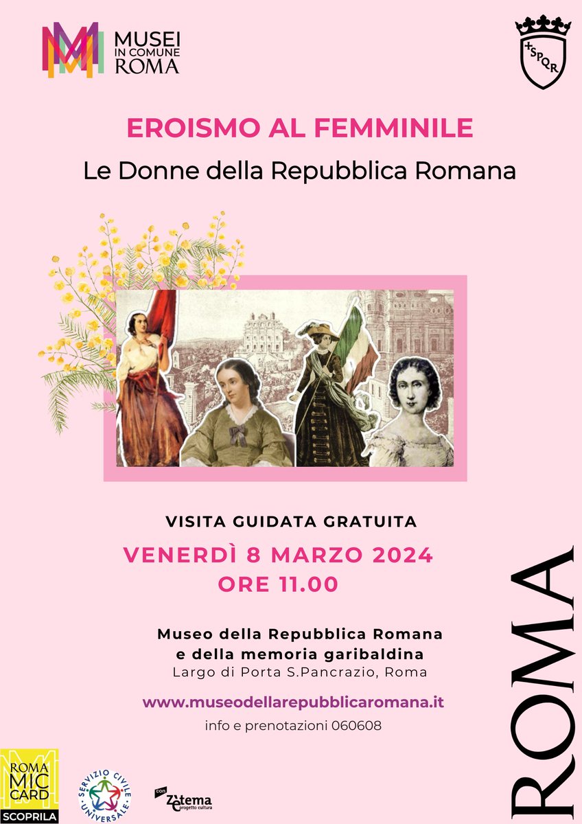 Eroismo al femminile. Donne della #RepubblicaRomana. Un tuffo nella storia di coraggio e patriottismo della Repubblica Romana! In occasione della #GiornataInternazionaledellaDonna, esploreremo le storie e i ruoli delle eroine che hanno difeso Roma. Info: bit.ly/3T2DOWG