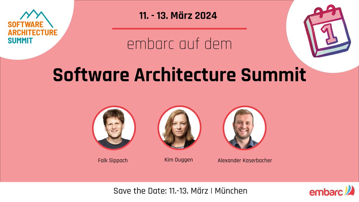 embarc Software Consulting GmbH (@embarced) on Twitter photo 🔜🎙 Seid auf dem <a href="/SoftwArchSummit/">Software Architecture Summit</a> dabei & nehmt im Workshop von <a href="/sippsack/">Falk @sippsack@bsky.social @sippsack@ijug.social</a> & <a href="/RalfDMueller/">Ralf D. Müller 📯 @rdmueller@mastodontech.de</a> praxisnahe Impulse für eure Architekturdiagramm mit & erfahrt von <a href="/KimDuggen/">Kim Nena Duggen</a> & <a href="/alexksbr/">Alexander Kaserbacher</a>, wo die Ideen dynamischer Entwicklungsorganisationen aufeinander prallen. 🔜🎙 Seid auf dem <a href="/SoftwArchSummit/">Software Architecture Summit</a> dabei & nehmt im Workshop von <a href="/sippsack/">Falk @sippsack@bsky.social @sippsack@ijug.social</a> & <a href="/RalfDMueller/">Ralf D. Müller 📯 @rdmueller@mastodontech.de</a> praxisnahe Impulse für eure Architekturdiagramm mit & erfahrt von <a href="/KimDuggen/">Kim Nena Duggen</a> & <a href="/alexksbr/">Alexander Kaserbacher</a>, wo die Ideen dynamischer Entwicklungsorganisationen aufeinander prallen.