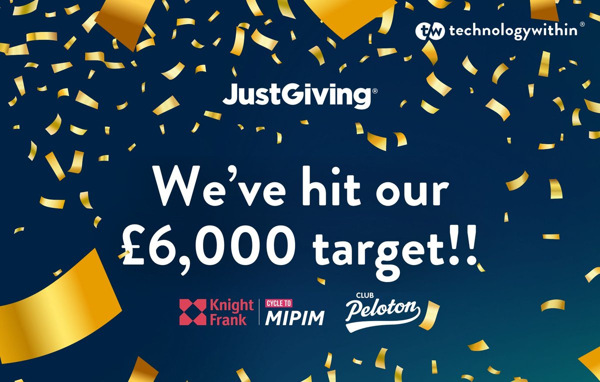#CycletoMIPIM - We've hit our target! A huge thank you to everyone that donated, the money raised will go to help three amazing charities continue their work. 
The timing couldn't have been better with our duo setting off on their challenge today, so keep an eye out for updates.