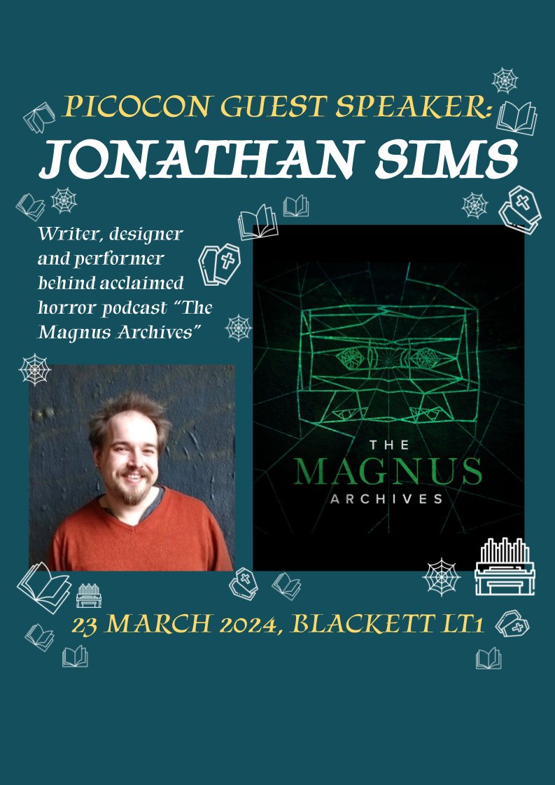 JONATHAN SIMS is coming to Picocon 41! As the mind and voice behind acclaimed horror podcast 'The Magnus Archives', @jonnywaistcoat is an award winning writer, designer and performer. We're very excited to have him with us as a guest speaker on March 23 🎉 Get your tickets now!