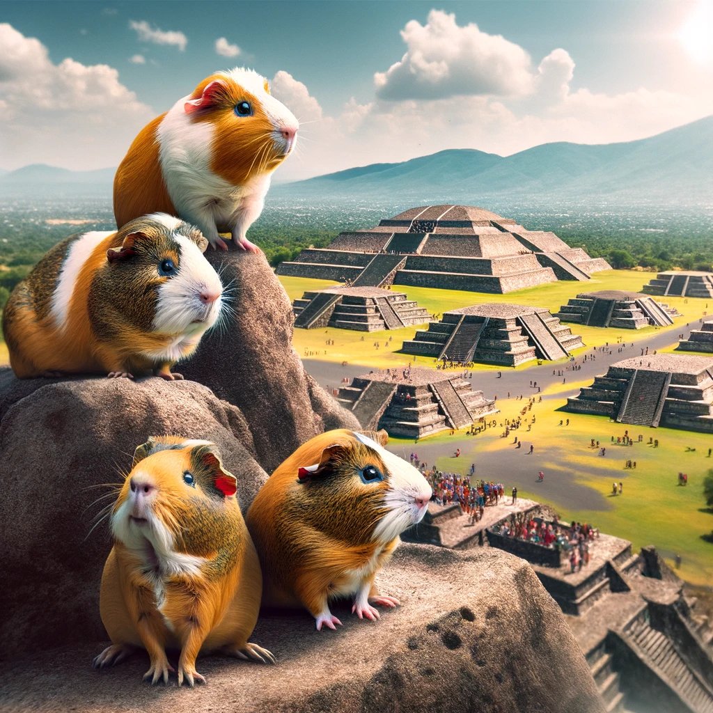 太陽のピラミッドを制覇したモル軍団、テオティワカンの息吹を感じながら。遺跡の頂から歴史と大地を見渡し、古代への敬意を表す瞬間🌞🐹 #モルモット #モル軍団 #テオティワカン #太陽のピラミッド #guineapig #Mexico #AncientCivilizations
