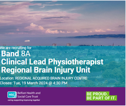 BHSCTjobs's tweet photo. 📢We are recruiting for Band 8A Clinical Lead 
        Physiotherapist Regional Brain Injury Unit
⌛️ Closing date is Tue, 19 March 2024 @ 4:30 PM
📌For more details and to apply visit https://t.co/ctncCiZTXJ https://t.co/g3yFru3QKx