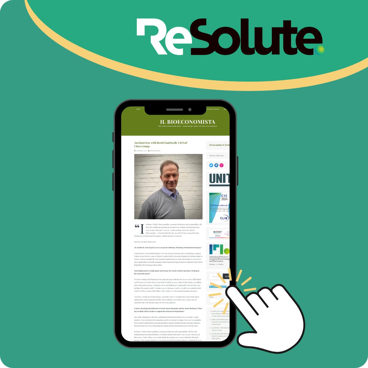 ReSolute (@eu_resolute) on Twitter photo 🆕 Bertel Karlstedt just became the new CEO of our coordinator, <a href="/circagroup/">Circa Group</a>, succeeding to Tony Duncan.
🎙️ Bertel Karlstedt gave an interview to <a href="/bioeconomista/">Il Bioeconomista</a>, a media that focuses on bioeconomy and innovation in the circular use of bioresources.
👉 ilbioeconomista.com/2024/02/24/an-… 🆕 Bertel Karlstedt just became the new CEO of our coordinator, <a href="/circagroup/">Circa Group</a>, succeeding to Tony Duncan.
🎙️ Bertel Karlstedt gave an interview to <a href="/bioeconomista/">Il Bioeconomista</a>, a media that focuses on bioeconomy and innovation in the circular use of bioresources.
👉 ilbioeconomista.com/2024/02/24/an-…