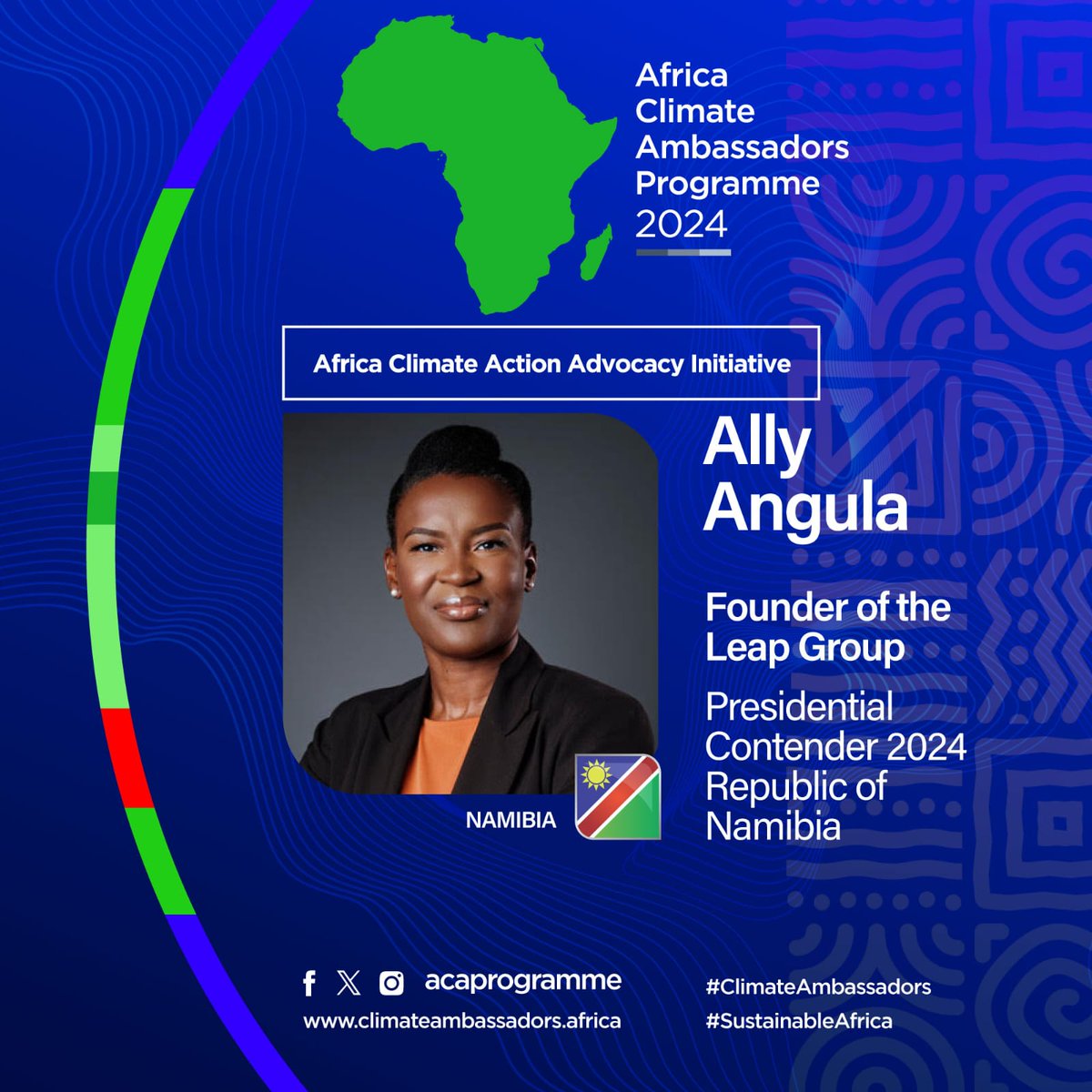 Meet ACAP Ambassador @allyangula2024 from Namibia, Founder of the Leap Group & Presidential Contender 2024, Rep of Namibia. She was announced, Young Global Leader by the World Economic Forum 2015. She is an #ArchbishopTutuFellow & joins the programme under the Agriculture Pillar