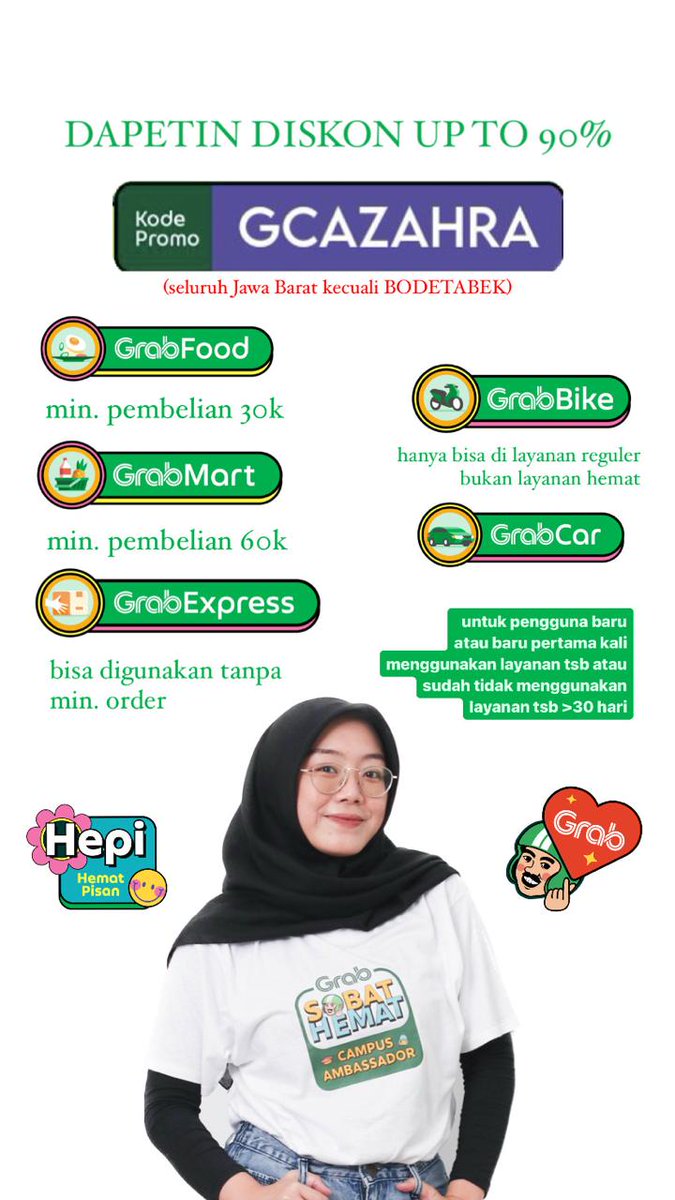 classyics's tweet image. Promo grab / voucher grab
Pakai kode promo GCAZAHRA ditulis manual dan dapetin diskon up to 90% utk layanan grabbike, grabcar, grabfood, grabmart, grabexpress
#zonauang #zonajajan