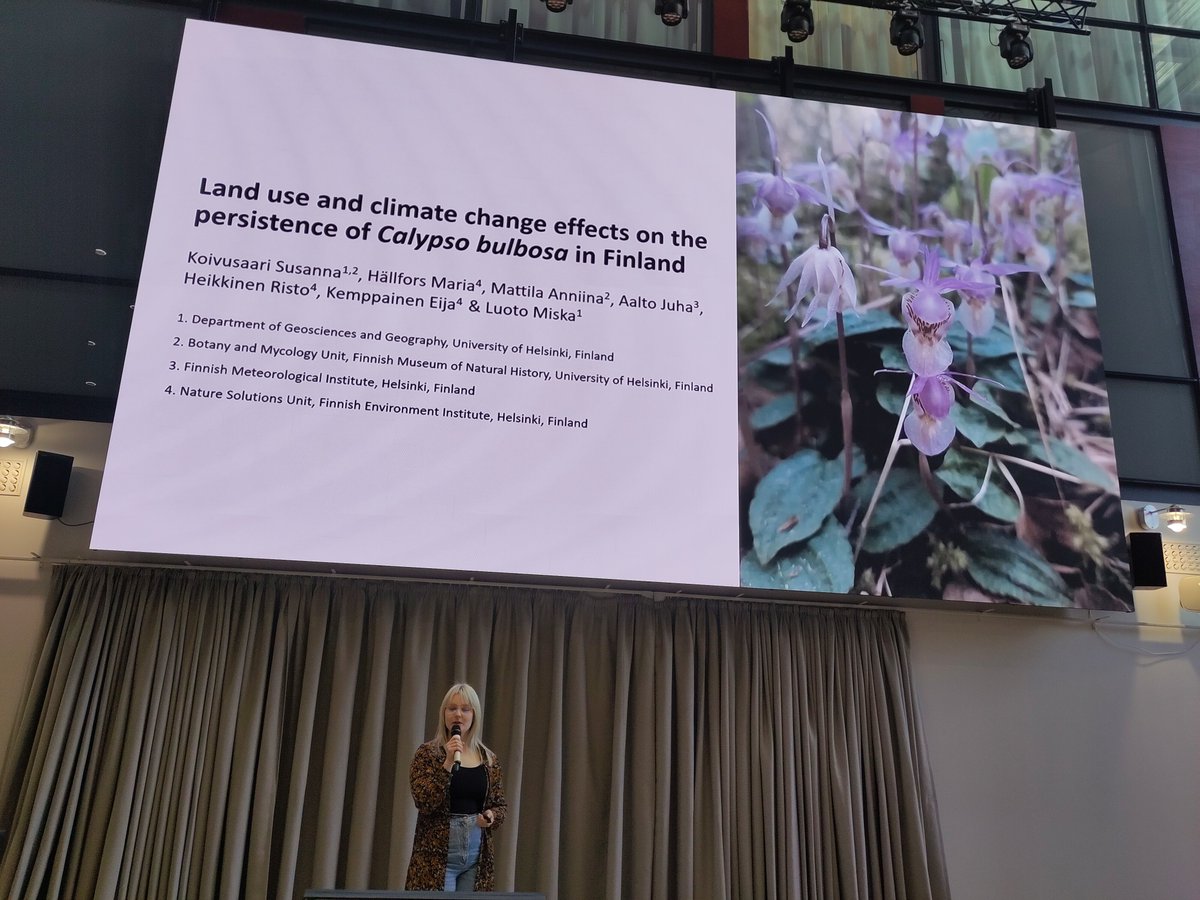 <a href="/SusannaKoivusa1/">Susanna Koivusaari</a> studies impacts of climate and land use change on plant species Calypso bulbosa in Finland. Climate change has both positive and negative impacts on C. bulbosa, while the impact of land use change is negative; we need to address both in conservation strategies