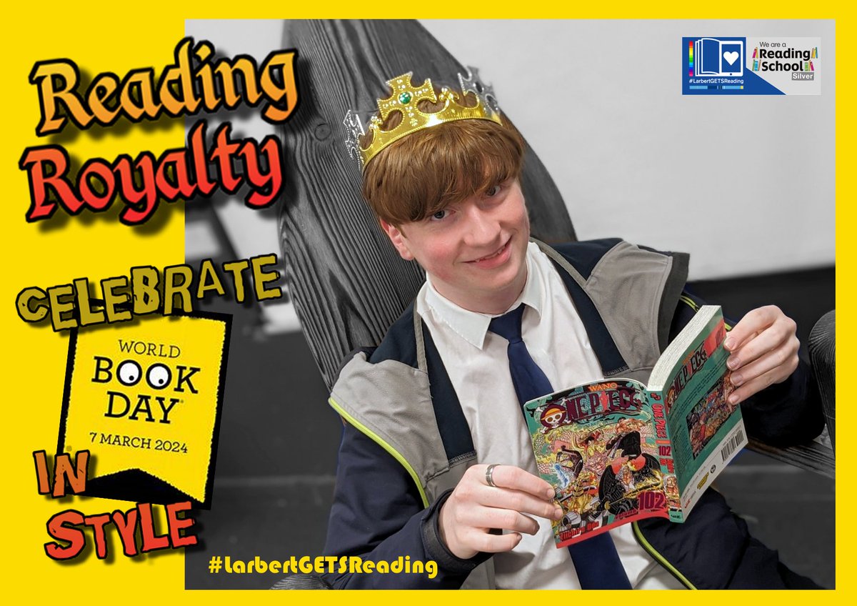LHSGETSLEARNING's tweet photo. Larbert Celebrates World Book Day @WorldBookDayUK in Style! All week we will be posting photos of our READING ROYALTY 🤴 enjoying/promoting their favourite books and reads. Remember #LarbertGETSReading @scottishbktrust @mrkelly_lhs @LHS_English @LarbertHigh https://t.co/VzJLoJYR2m