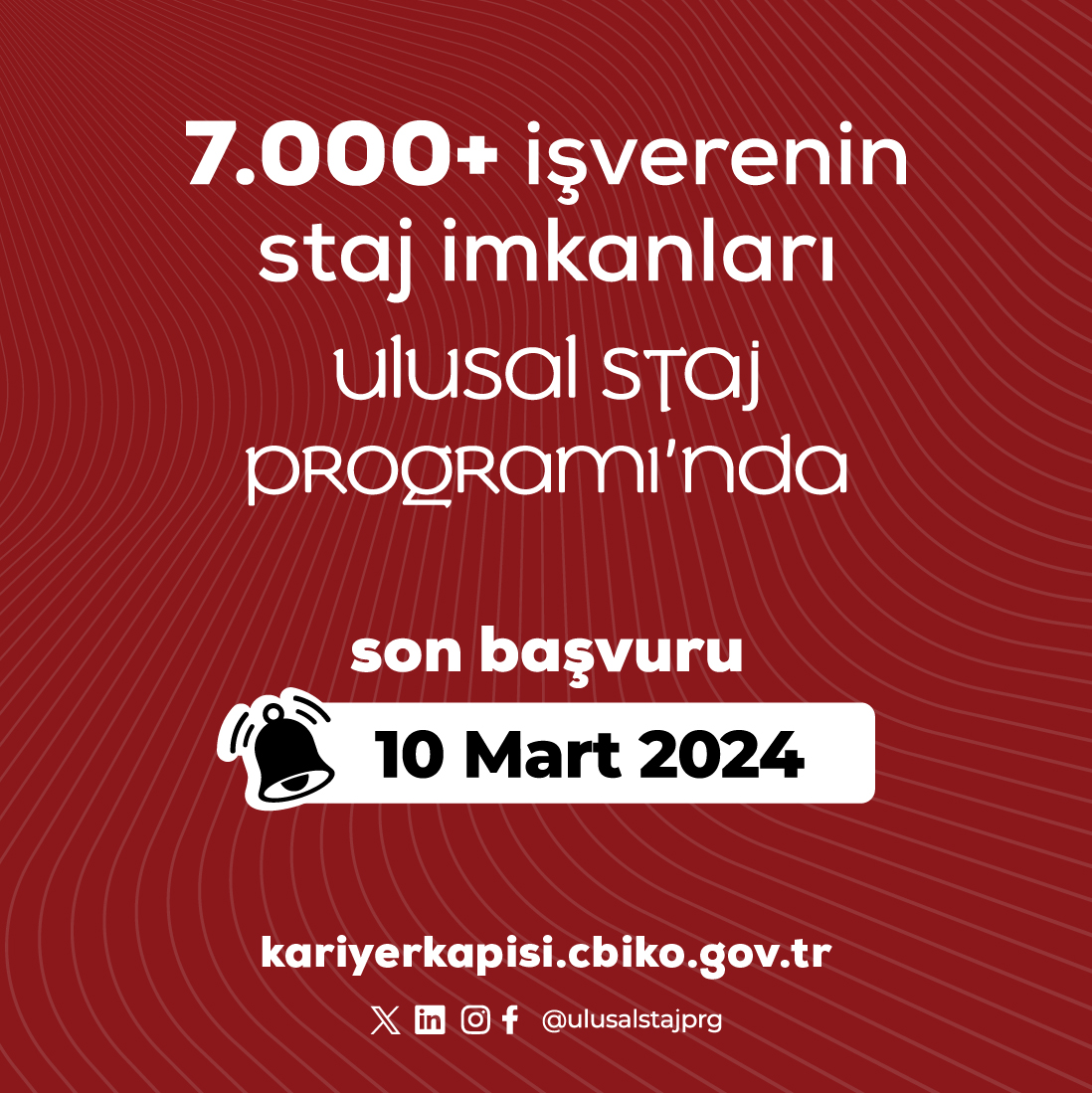 Ulusal Staj Programı 2024 için son başvuru tarihinin 10 Mart olduğunu hatırlatmak isteriz. Başvuru için: kariyerkapisi.cbiko.gov.tr