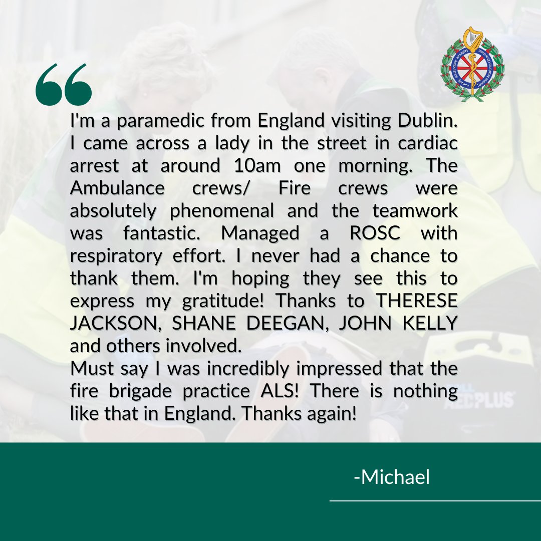 A message we received recently from a visiting paramedic highlighted the teamwork between NAS and @DubFireBrigade 👏 We love receiving feedback and shout-outs for our amazing paramedics - thank you Michael!