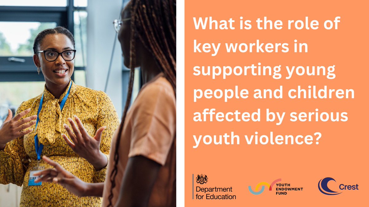 1) We are conducting new research, commissioned by the Department for Education in partnership with the Youth Endowment Fund, to understand the role of key workers in supporting children & young people with experience of serious youth violence to access systems of support.