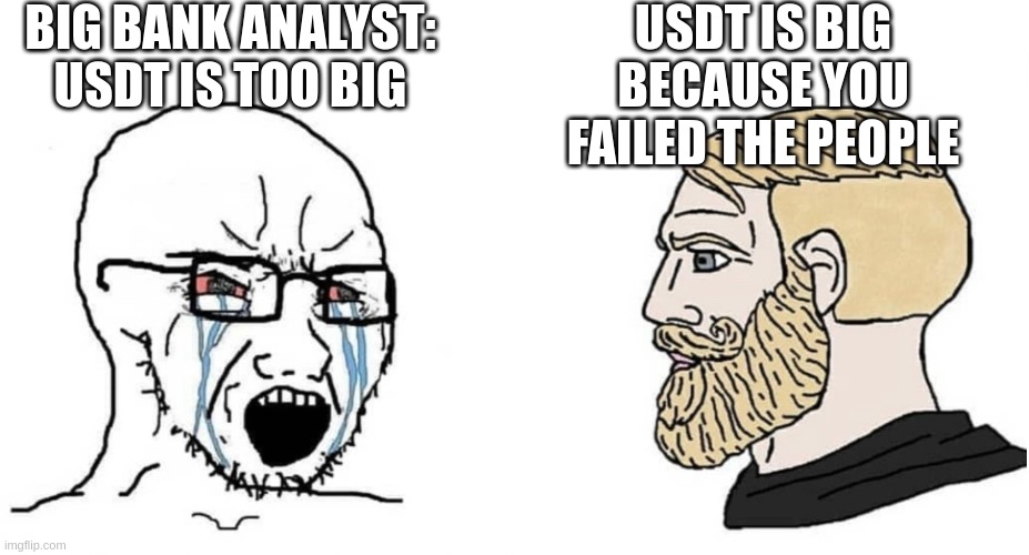 Banks failed the people so many times, lending out up to 90% of the balancesheet and investing in high yield assets, screwing billions of people in the last decades (see 2008 financial crisis, SVB, ...).

The growth of #bitcoin and $USDt is the natural response to such illness in