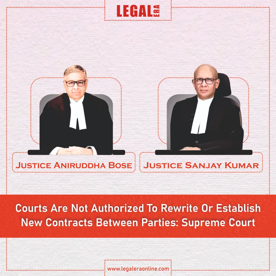 Courts Are Not Authorized To Rewrite Or Establish New Contracts Between Parties: Supreme Court
.
Justices #AniruddhaBose and #SanjayKumar. 
.
Link to read full news : legaleraonline.com/from-the-court…
. 
#SupremeCourt #NCDRC #courtnews #ContractLaw #LegalPrinciples #ConsumerRights