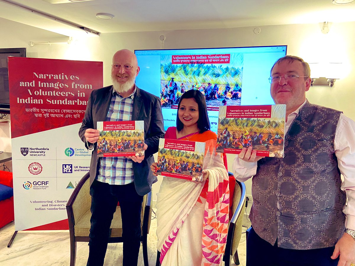 DHC @Andrew007Uk, @mbailliesmith of @NorthumbriaUni and Sumana Banerjee, Jadavpur University jointly launched a bilingual book and a photography exhibition on the role of voluntary work in the Indian Sundarbans at British Club today. The research is part of @livingdeltas hub.