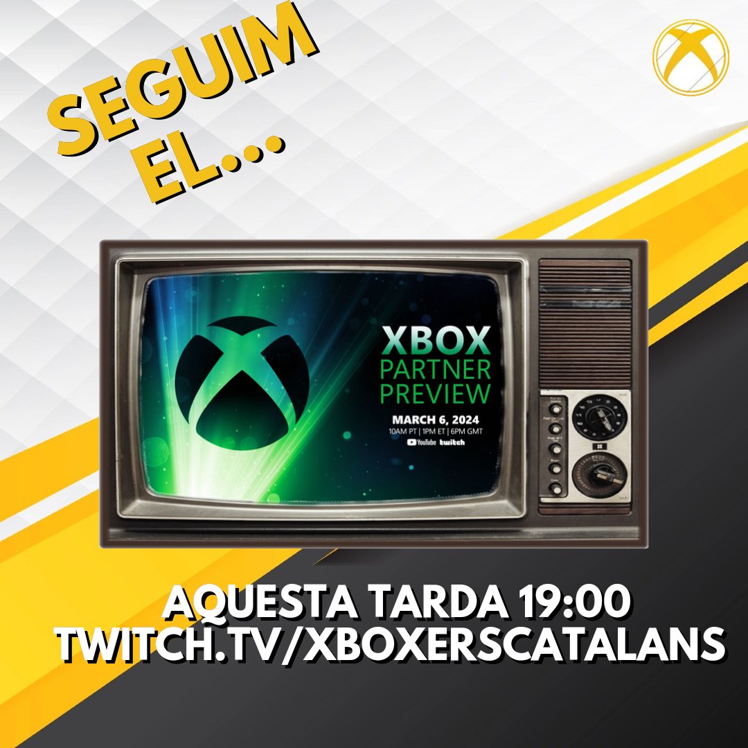 #Xbox torna a l'àmbit de les presentacions amb un nou #XboxPartnerPreview! Com sabem que ensenyaran títols macos com #KunitsuGami hem convidat al bo del @sergipalacios per veure que en pensa de tot plegat 💛 19:00 Twitch.tv/XboxersCatalans #Català #XboxGamePass #Twitch