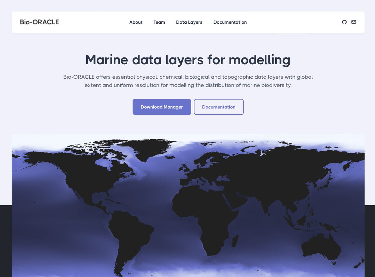 Bio-ORACLE v3.0 has just launched! Pushing marine data layers to CMIP6 Earth System Models of climate change research.

Explore the future of our oceans:
📄doi.org/10.1111/geb.13…
🖥️bio-oracle.org

#ClimateChange #MarineBiodiversity #BioORACLE #IPCC #CMIP @Cienciasdomar