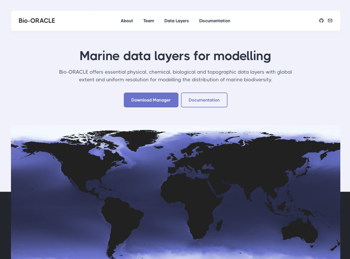 Bio-ORACLE v3.0 has just launched! Pushing marine data layers to CMIP6 Earth System Models of climate change research. Explore the future of our oceans: 📄doi.org/10.1111/geb.13… 🖥️bio-oracle.org #ClimateChange #MarineBiodiversity #BioORACLE #IPCC #CMIP @Cienciasdomar