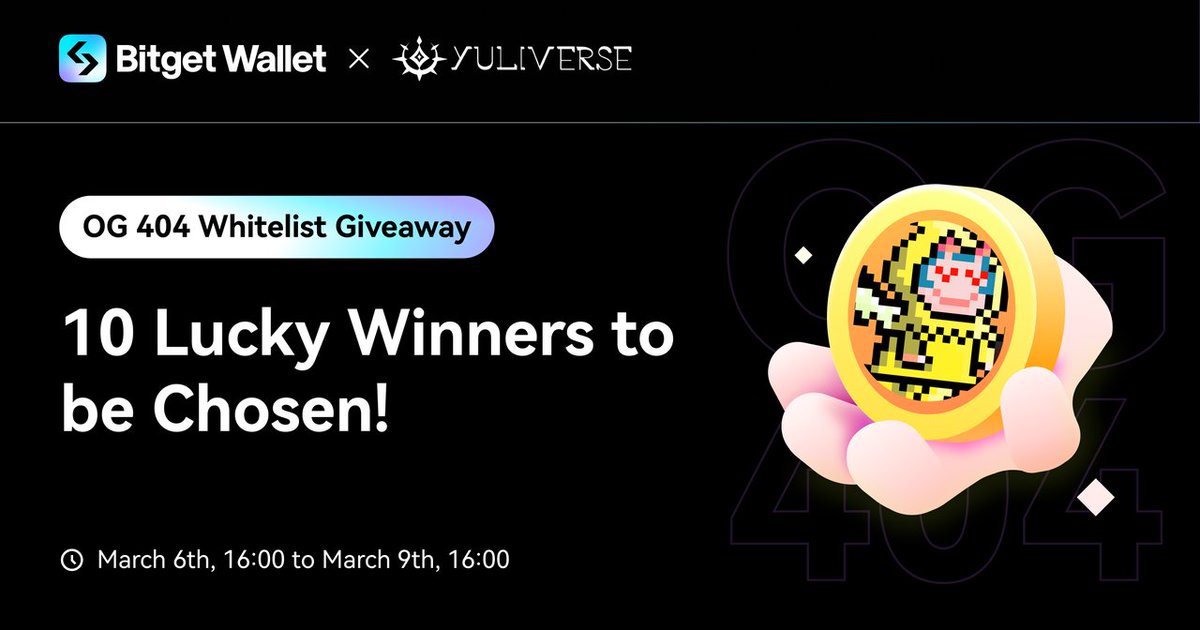 Big news! Bitget Wallet &amp; <a href="/TheYuliverse/">Yuliverse</a> is partnering up for an exclusive giveaway: 10 exclusive spots on the OG404 Whitelist up for grabs! 🎉
 
Yuliverse OG404 is the flagship asset from Yuliverse! It is the first 404 project based on Web3 OG culture, with a total supply of only
