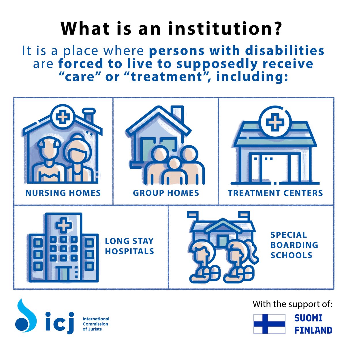 ICJ_org's tweet image. 1/2 🏨 From nursing homes to group homes, institutions are places where persons w/ #disabilities  are forced to reside under the guise of “care”. 

The reality is that institutions cause isolation &amp;amp; remove control that they should have over their own lives.

#DIguidelines