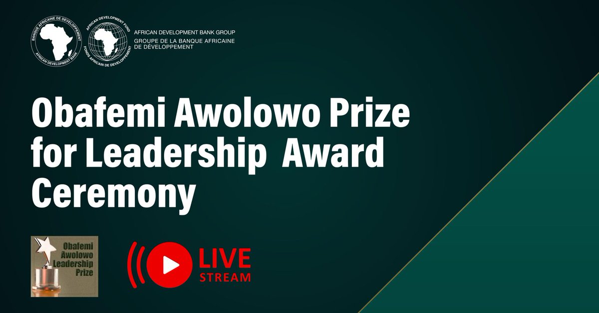 TODAY: @AfDB_Group President @akin_adesina to be awarded the prestigious #ObafemiAwolowoPrize for Leadership at a ceremony in Lagos, #Nigeria. Dr Adesina will also deliver the keynote lecture. Join us LIVE: bit.ly/3V4YmAc