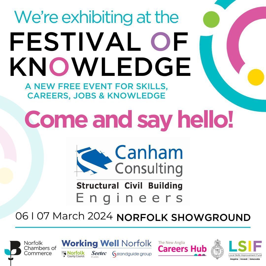 Canham Consulting (@canham_norwich) on Twitter photo We’re exhibiting at the Festival of Knowledge 2024 - A New Event for Skills, Careers, Jobs, and Knowledge. Brought to you by <a href="/norfolkchamber/">Norfolk Chambers of Commerce</a>.
Join us on 06 & 07 March at <a href="/theshowground/">Norfolk Showground & Events Centre</a> from 1:30 PM onwards.
#FestivalofKnowledge2024 We’re exhibiting at the Festival of Knowledge 2024 - A New Event for Skills, Careers, Jobs, and Knowledge. Brought to you by <a href="/norfolkchamber/">Norfolk Chambers of Commerce</a>.
Join us on 06 & 07 March at <a href="/theshowground/">Norfolk Showground & Events Centre</a> from 1:30 PM onwards.
#FestivalofKnowledge2024