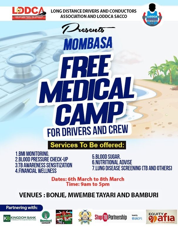 HonAnthonyMutua's tweet photo. Happening Today and for the next 3 days in Coast region. @loddca medical camp that targets Long Distance Drivers on Health checks. Day 1 we started with Bamburi Cement drivers on Sentizatation.#MobileCommunity #KVPcommunity @StopTBKe @StopTB @TBChampions_ke @KELINKenya https://t.co/GLHeJffuV8