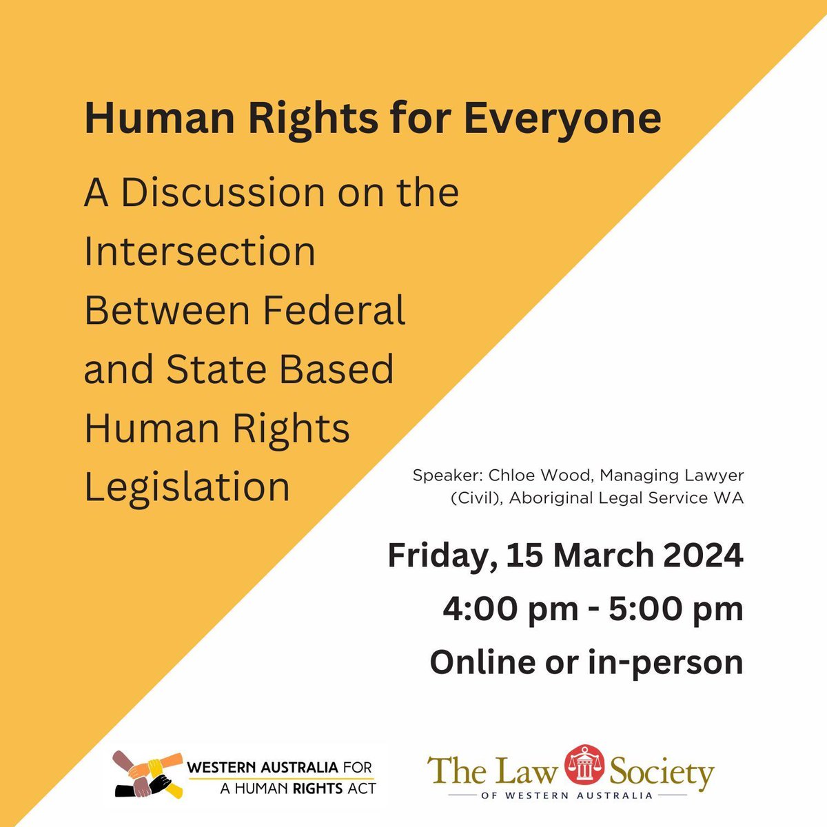 🖐️ Discussion on human rights in Australia. Chloe Wood (Aboriginal Legal Service of WA) discusses Australia’s international human rights obligations and proposed federal and state-based legislation in light of the current Parliamentary Inquiry. buff.ly/43aNcfy #wa4hra
