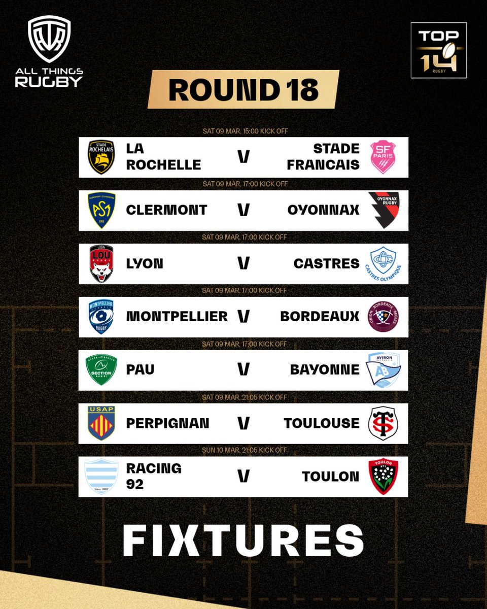 The Top 14 has a few huge games this week you won't want to miss. We kick off the weekend with top of the table Stade travelling to La Rochelle and Toulon heading to Racing. Who will finish strongest this weekend?

#Top14 #FrenchRugby #StadeFrancais #Toulouse #Racing92