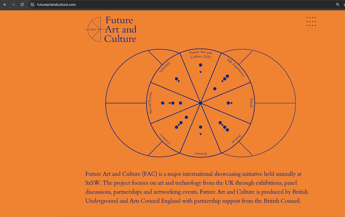 The Future Art and Culture 2024 website is live! Explore our schedule, specials events & the official SXSW panels & XR Experience at futureartandculture.com Future Art and Culture is produced by British Underground & @ace_national with partnership support from @BritishArts