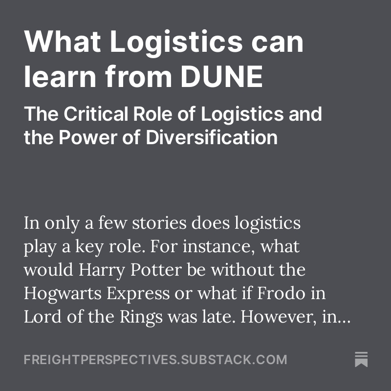The intricate details of interstellar travel in #Dune show how important logistics are in creating a believable world. Just like in fiction, #logistics play a crucial role in our daily lives too! 🔗freightperspectives.substack.com/p/what-logisti…
