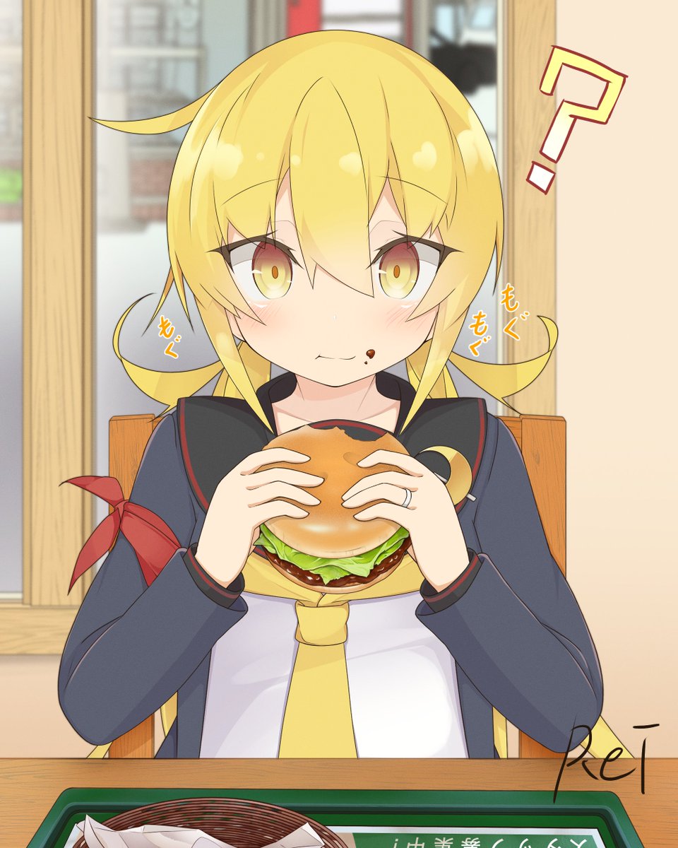 satsuki (kancolle) 1girl food blonde hair twintails eating solo long hair  illustration images