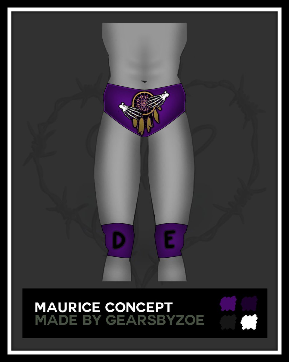 DREAMS & NIGHTMARES! 💭 

maurice only wanted a small
but mighty design. a gold dream-
catcher with grim hands! i love
how this one came out honestly. 

#wrestlingart | #wrestlinggear