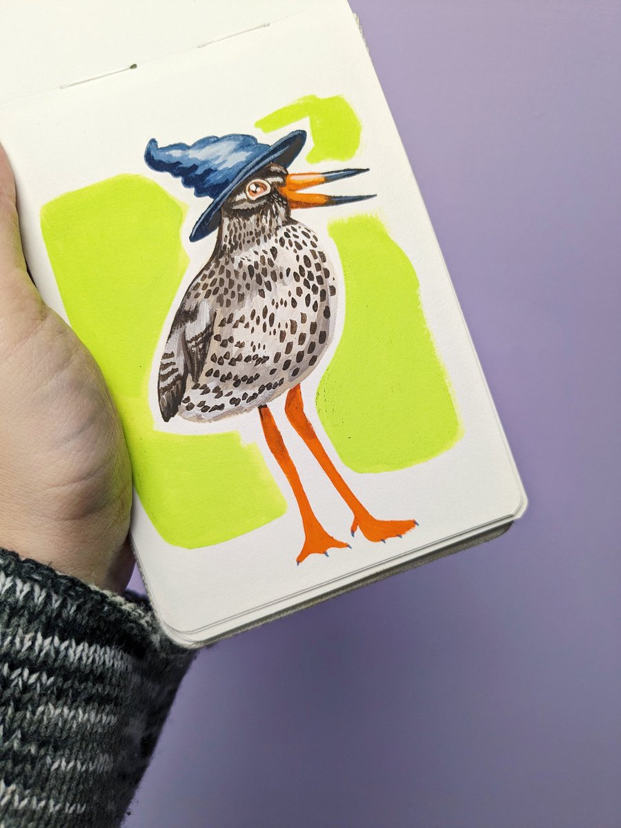 Day 5/6: Redshank in a Wizards Hat 🪄 Oops, missed a day! I will paint a bird couple soon to make up for it, I swear 🙈

Loved seeing (&amp; hearing) these lovely birds in Iceland last summer