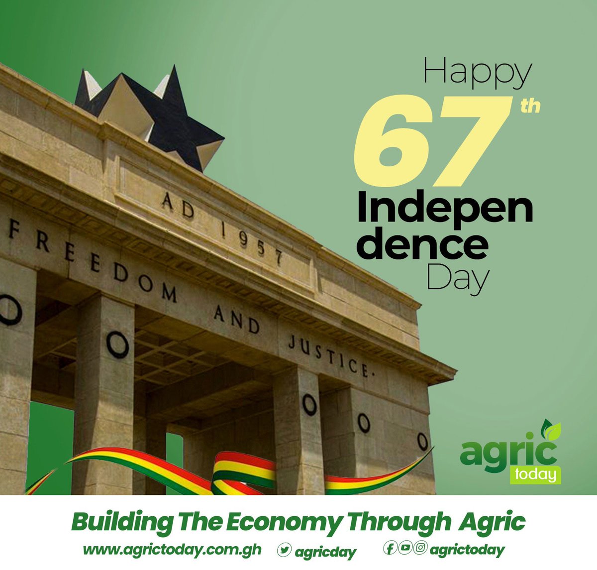#Ghana was born 67 years ago, and #AgricToday wants to say AYEKOO. #HappyIndependenceDay to #GHANA.