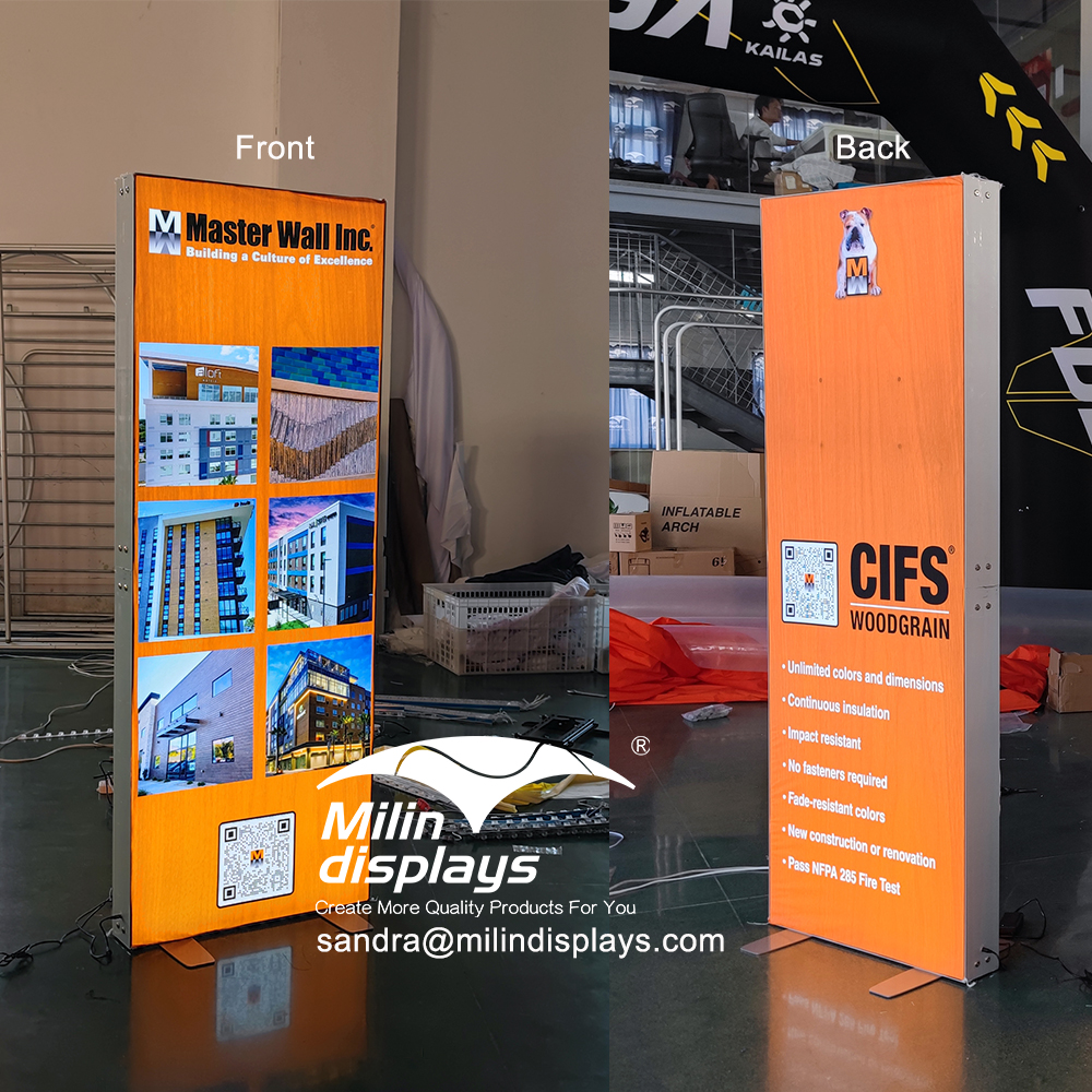 30x80 inches SEG fabric light box.
Double sided printing with different designs.
Lightbox frames are lightweight and easy to assemble. 
#displaystands #exhibition #backdrop #backwall #SEGbackwall #bannerstands #fabricdisplays #exhibitionbooth #lightbox #banner