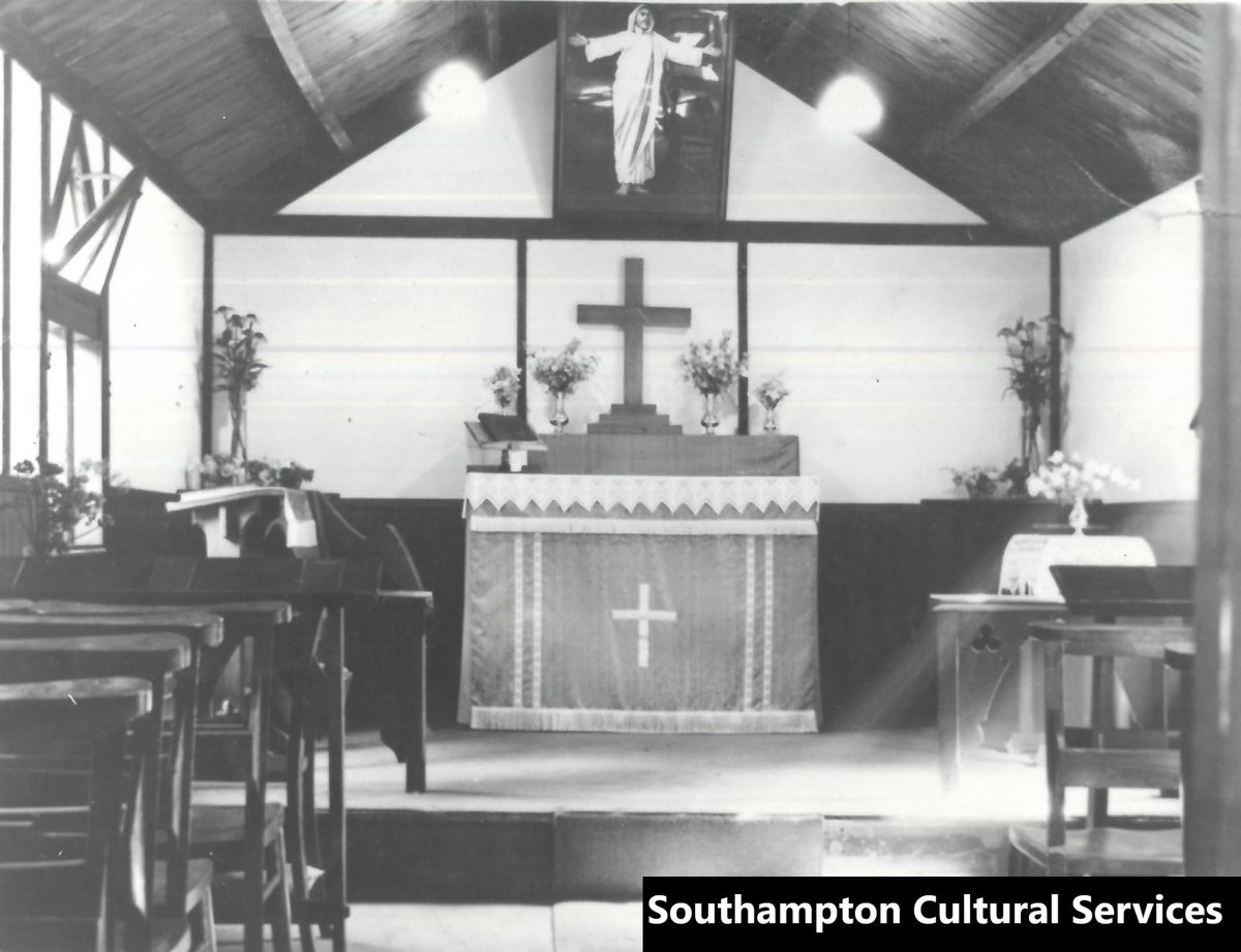 Interior of an army hut on #Southampton Common, used as a church during the Second World War, when the Common was used as a military camp. Soldiers from various Allied nations were stationed there, and part of the land was used as a prisoner of war camp #SouthamptonsWar #Easter