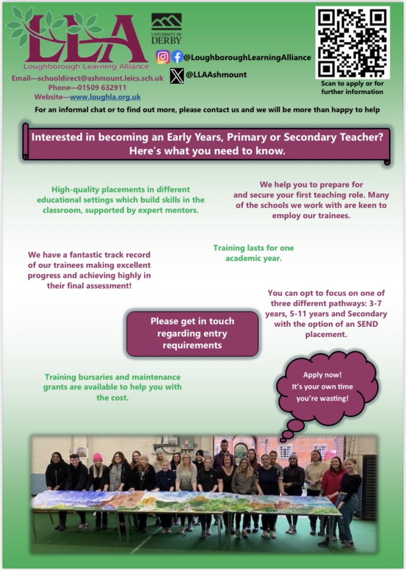 Got what it takes to become a Primary, Secondary or Early Years teacher? We can offer SEND and Mainstream placements! Get in touch with Loughborough Learning Alliance or apply with us today by clicking here: getintoteaching.education.gov.uk