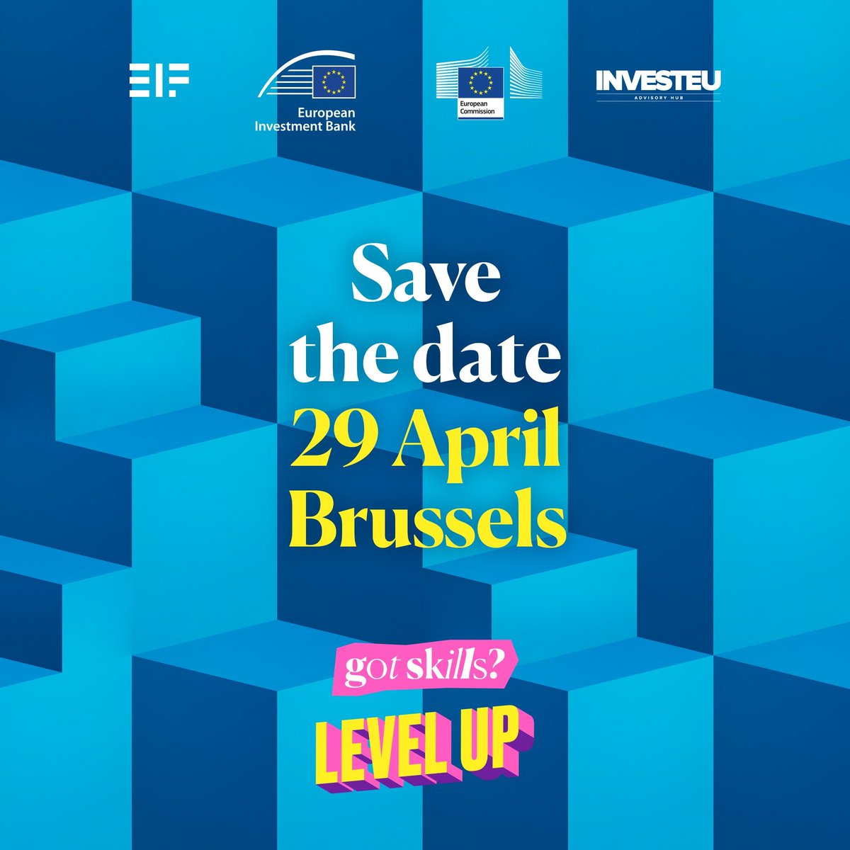 Save the date for our 'Got skills? Level Up!' event 📆 Join us on 29 April to explore the #skills gaps in Europe and how financing can play a part in solving the challenge. Fund managers, banks and student lending partners welcome to register soon. #InvestEU🇪🇺 #EIBAdvisory