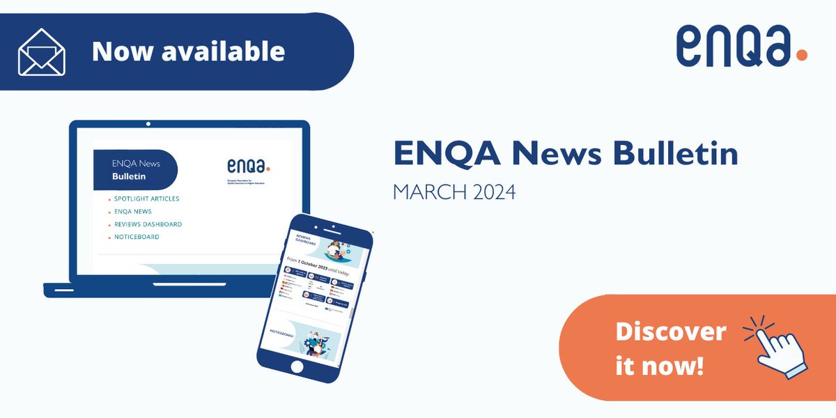 🆕 The ENQA News Bulletin's latest edition is now available! 💭 Read about ENQA's Leadership Development Programme, SEQA-ESG 2 project, cooperation with SIACES, upcoming webinars... and much more! ➡️ Find it here: mailchi.mp/enqa/enqa-bull… #ehea #highered #highereducation