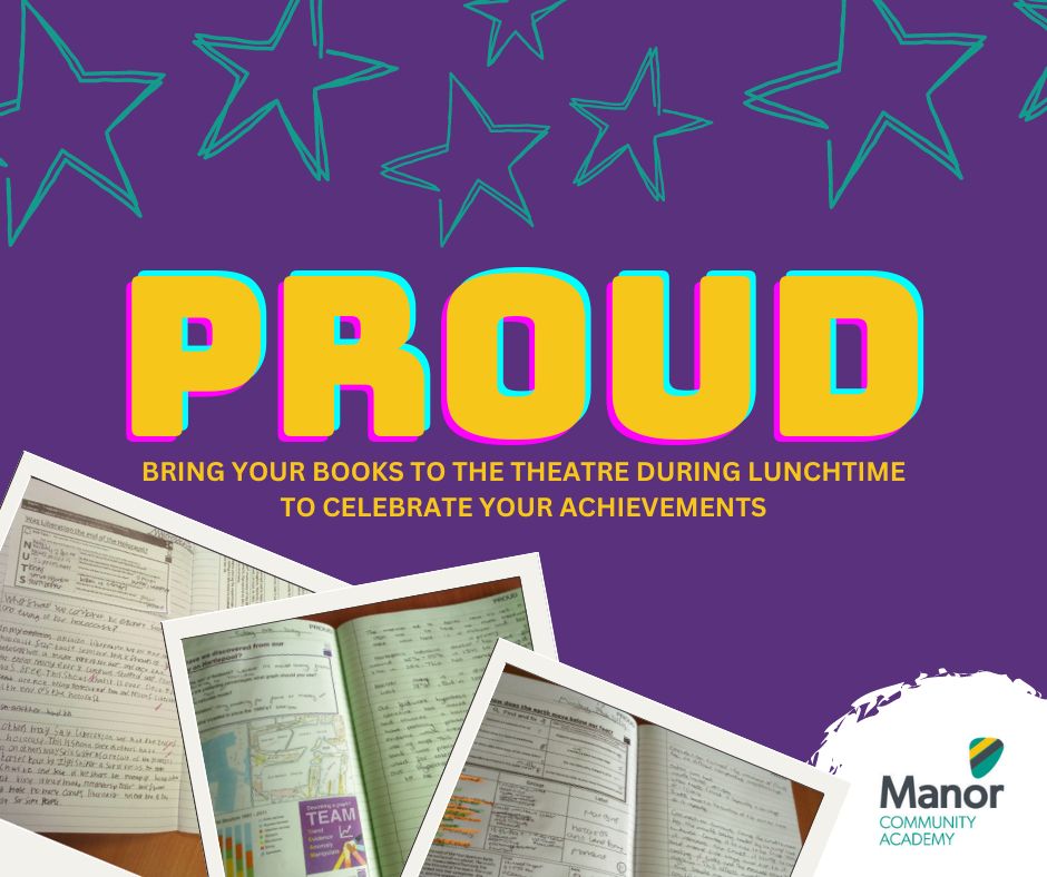💜Do you have work that you are PROUD of? 💜

Remember to bring your books down to the Theatre at lunchtime on Friday to celebrate your achievements.