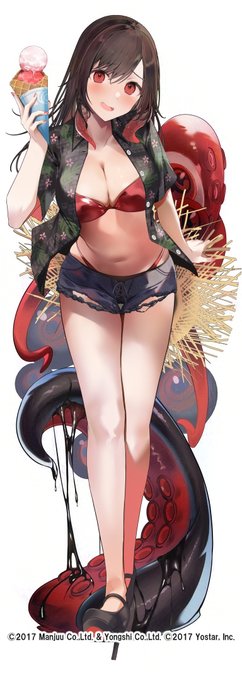 アズールレーンの観光企画、アズ旅 in 沖縄にてロイヤル・フォーチュンを描かせていただきました!等身大パネルやグッズにしていただいてるのでよろしくお願いいたします～🐙☀️ 