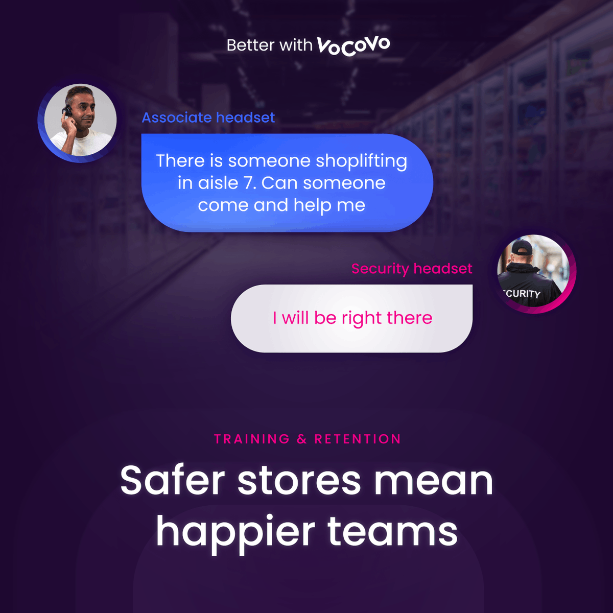With increasing theft and crime in-store, your colleagues need to feel safe and connected so they can alert someone to a threat. 

Improved safety leads to happier team members, ensuring associate retention. 

Find out more here: hubs.ly/Q02ncFvt0

#betterwithVoCoVo #retail