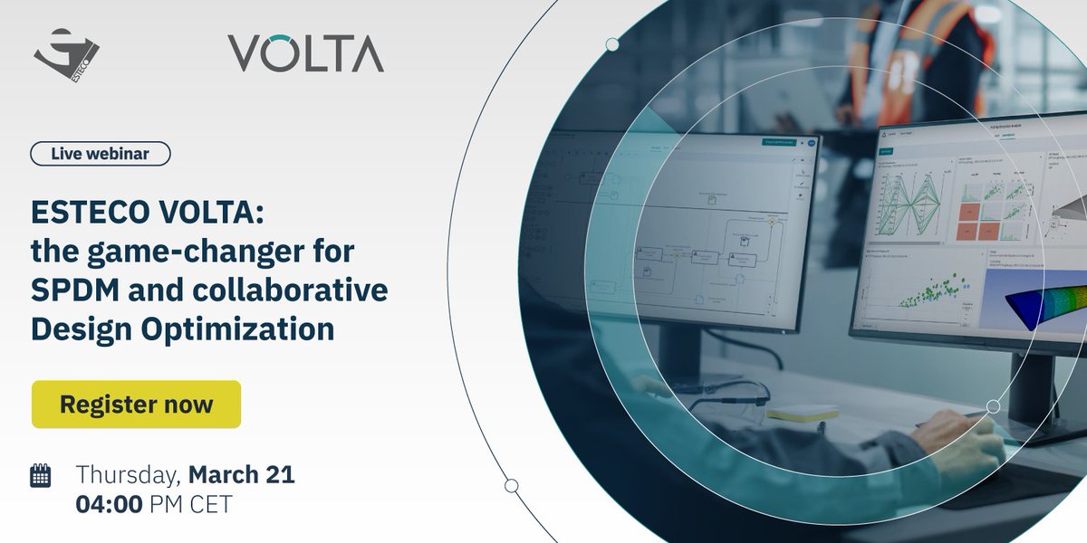 esteco_mF's tweet image. Join ESTECO experts for the upcoming webinar. We showcase how ESTECO VOLTA digital engineering platform has evolved to become a key enabler for #SPDM, #DesignOptimization and #BPM.

👇 𝗦𝗲𝗰𝘂𝗿𝗲 𝘆𝗼𝘂𝗿 𝘀𝗽𝗼𝘁
engineering.esteco.com/events/esteco-…
