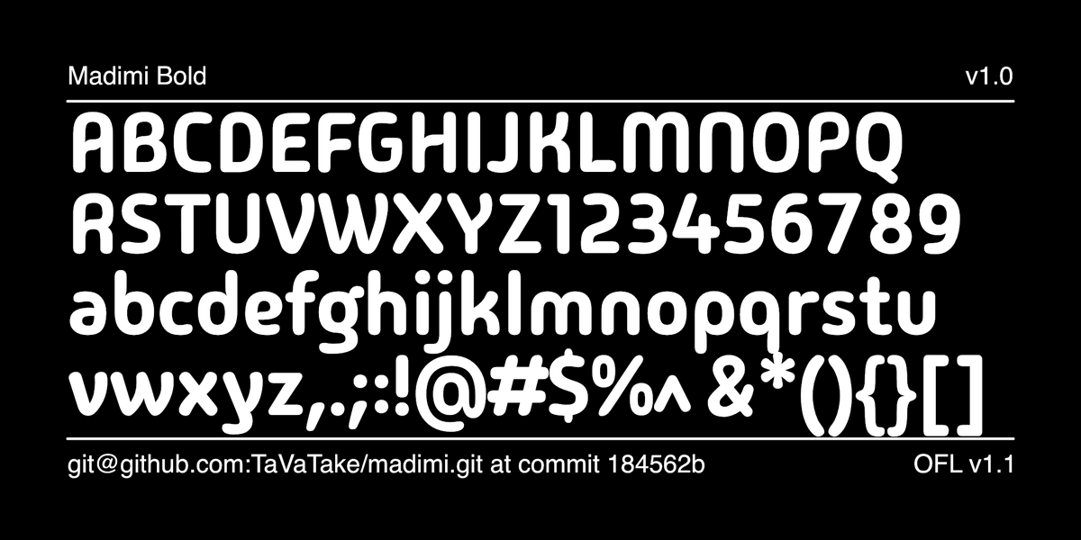 googlefonts's tweet photo. Madimi One by @TaVaTake1 is a rounded sans with a mixed geometric and organic design.

Madimi takes inspiration from the gentle curved geometry of certain Southern Afrikan graphic symbols. Circles are a main feature, the circle being a shape that represents the womb of a woman in KiNtu symbologies. The idea behind Madimi is to enact the subtle visual subtext of Afrikan visual traditions. Madimi is simple, clean and round edged but still remains clear and easy to read.

https://t.co/j5EJRXuZ2U

“The idea behind this typeface is to act as a sort of subtle visual subtext of Afrikan visual traditions, like the curved lines of a lusona drawing, which is hoped to distinguish it from standard typefaces of the Latin alphabet, as we move towards greater incorporation of indigenous writing and graphic systems in our design texts.”