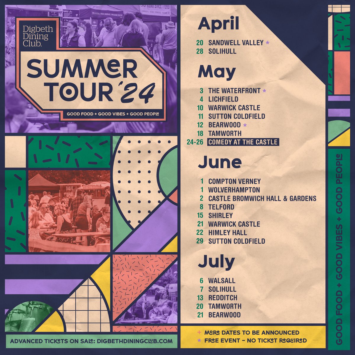 The DDC Summer Tour 24' ☀️

4 months and 18 locations - coming to a town near you! Give us a RT, a share, send it to the family group chats - we can't bloody wait. 💃🏻

🎟️ Tickets all here: skiddle.com/g/digbethdinin…